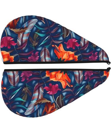 Hair Towel Wrap with Button - Quick-Drying Turban for Effortless Hair Care (Tropical Flower - Buy Online on GoSupps.com