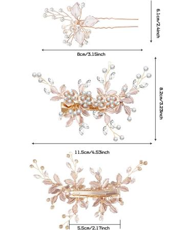 5 Pieces Bridal Rhinestone Hair Pins Wedding Hair Clips Bridal Hair Piece Light Rose Gold Flower Leaves with Artificial Pearl Hair Barrette for Wedding Hair Accessories (Light Rose Gold) - Buy Online on GoSupps.com