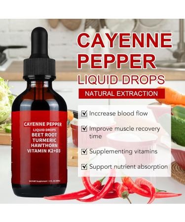 Cayenne Pepper Drops Cayenne Pepper Hawthorn Beet Root Turmeric Curcumin Vitamin K2 & D3 Cayenne Health Supplements Gentle Formula Vegan-Friendly Easily Absorbed - 60ml 2.02 Fl Oz (Pack of 1) - Buy Online on GoSupps.com
