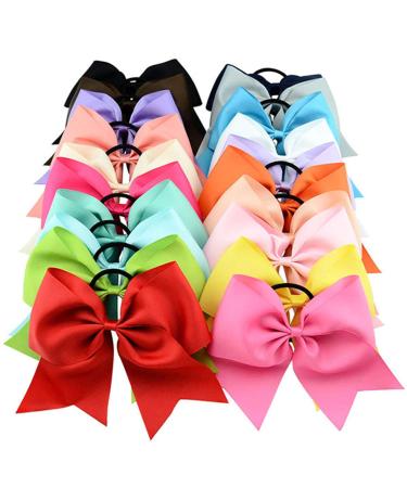 LCLHB 20 Pack 7 Inch Large Cheer Hair Bows for Women Girls Softball Cheerleader Ponytail Bow With Elastic Hair Tie