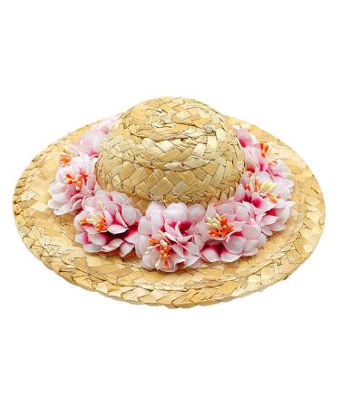 POPETPOP Pet Flower Straw Hat Dog Spring Summer Sunhat Cute Woven Straw Hat Costume Accessory Size S (Pink Flower)