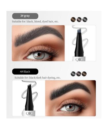 Buy Long-Lasting Waterproof Eyebrow Pencil with 4 Fork Tip Design - Gray | Stereoscopic Eye Makeup for Perfect Brows - Buy Online on GoSupps.com