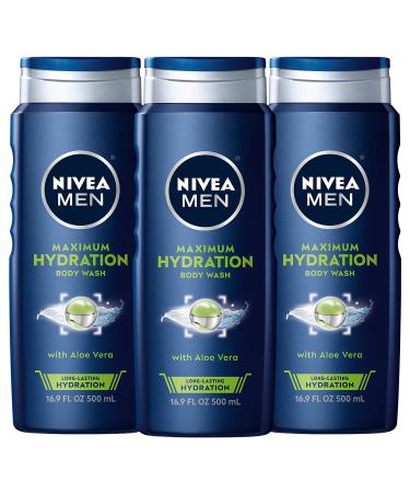 NIVEA MEN Maximum Hydration Body Wash, Aloe Vera Body Wash for Dry Skin, 3 Pack of 16.9 Fl Oz Bottles Amber, Citrus 16.9 Fl Oz (Pack of 3)