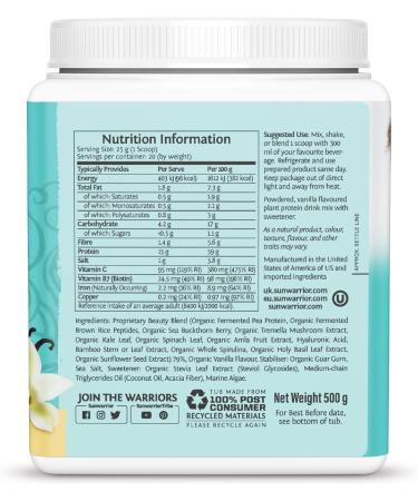 Sunwarrior Tahitian Vanilla Vegetable Protein Powder - 500g | Provisors for Muscle Building & Peptides - International Shipping - Buy Online on GoSupps.com