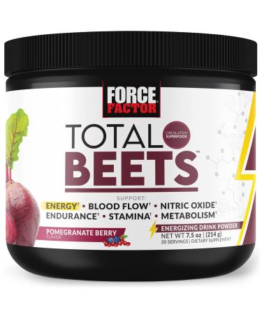 Total Beets Energy Drink Mix Superfood Beet Root Powder with Nitrates to Boost Energy and Support Circulation Blood Flow Nitric Oxide and Stamina Heart Health Supplement Force Factor 30 Servings Energy Powder 30.0 Se
