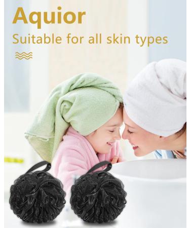 Aquior 4-Pack Black Shower Sponge Puffs - Large Mesh Loofahs for Ultimate Foaming Body Scrub - Buy Online on GoSupps.com