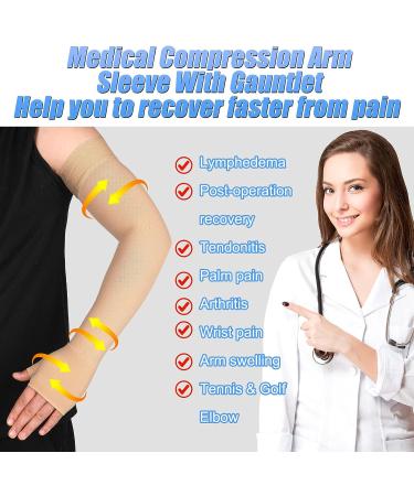 Sosation 3 Paris Lymphedema Compression Arm Sleeve with Gauntlet - 20-30mmHg Graduated Compression for Edema Swelling - Silicone Band & Thumb Support - Men & Women - Buy Online on GoSupps.com