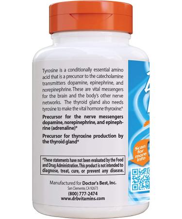 Doctor's Best L-Tyrosine 500 mg - 120 Veggie Caps for Enhanced Focus & Mood - Buy Online on GoSupps.com