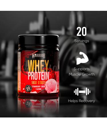 Warrior Whey Protein Powder - 36g Protein, Low Sugar & Carbs, GMP Certified, Strawberry Cr me 500g - Buy Online on GoSupps.com