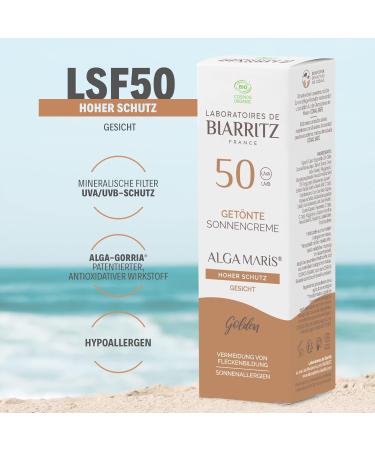 Buy Laboratoires de Biarritz Tinted Sunscreen Face - Gold LSF50 ALGA Maris Bio - Hydrated & Matted - 50ml - Made in France - International Shipping Available - Buy Online on GoSupps.com