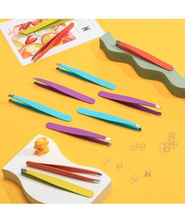 16 Pc Stainless Steel Slanted Tweezers Set for Eyebrows & Ingrown Hair - Orange, Purple, Blue, Yellow - Buy Online on GoSupps.com