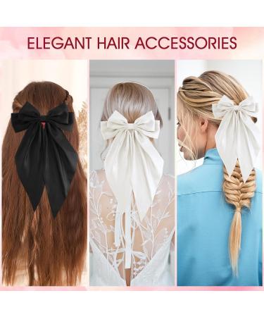 Andibro French Bow Hairpins for Women Long Tail Large Bow Barrettes Clip Soft Silky Satin Hairclip Bow Metal Duckbill Clips for Dress up Accessories Decor for Wedding Party - Buy Online on GoSupps.com