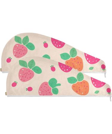 Pink Strawberry Hair Towel 2 Pack - Super Absorbent Quick-Dry Hair Turbans for Women & Girls - Buy Online on GoSupps.com