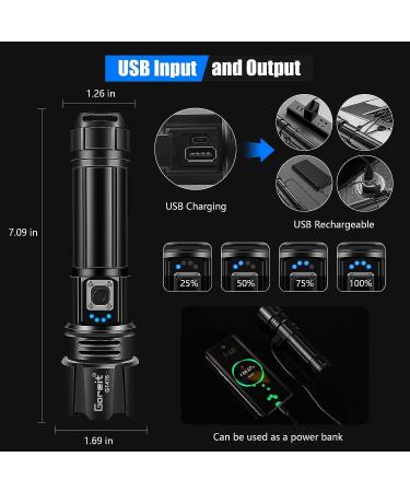 Goreit 20000 Lumen Rechargeable Flashlight XHP70.2 Super Bright LED, IP67 Waterproof, Zoomable - Ideal for Emergencies and Camping - Buy Online on GoSupps.com
