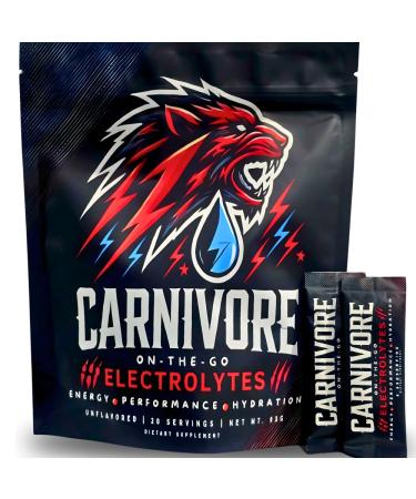 Premium Hydration Powder for Carnivore Diet - Balanced Electrolyte Support Zero Sugar Zero Carb Keto Friendly - Supplement for Optimal Energy & Recovery - 20 Stick Packets Per Pouch (Unflavored)