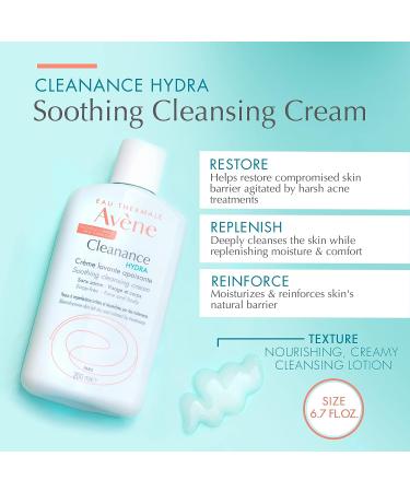 Eau Thermale Avene Cleanance HYDRA Soothing Cleansing Cream 6.7 fl.oz - Nourishing Cleanser for Dry Blemish-Prone Skin - Buy Online on GoSupps.com