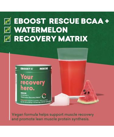 EBOOST Rescue Vegan BCAA Recovery Powder - Watermelon Flavor - 20 Servings - 2:1:1 Amino Acids for Muscle Recovery - Pre & Post Workout Supplement - Buy Online on GoSupps.com