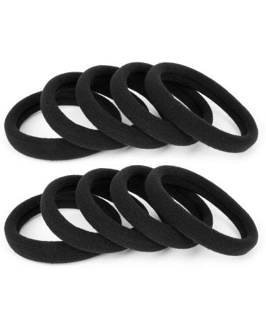 100PCS Large Black Hair Ties Band  Thick Cotton Seamless Ponytail Holders  Hair Elastics Hair Bands for Thick Heavy and Curly Hair (2 Inch in Diameter) by BAOLI