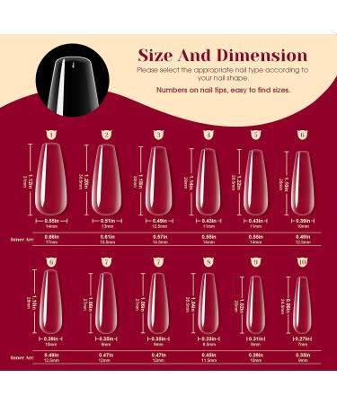 Rosalind Ballerina Nail Tips - 504pcs Clear Gel Fake Nails Full Cover 12 Sizes Long Coffin Shape for Women - Soft Acrylic Nail Art Accessories - Buy Online on GoSupps.com
