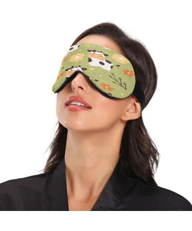Cartoon Cow & Flower Sleep Mask - Light Blocking Eye Cover for Men & Women | Adjustable Soft Blindfold for Travel Naps & Work - Buy Online on GoSupps.com