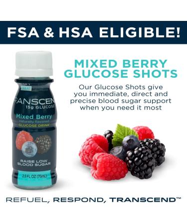 Transcend Mixed Berry Glucose Shots 12 Pack - Fast Acting Blood Sugar Support for Diabetics - Gluten Free Vegan Formula - 15g Dose - Made in USA - 2.5oz Each (Pack of 12) - Buy Online on GoSupps.com