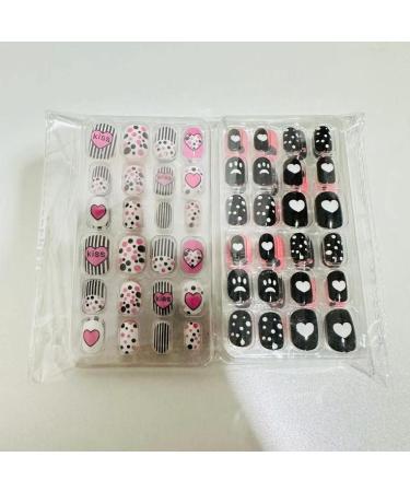 Kalolary 96PCS Kids False Nail Kit - Pre-glue Full Cover Dot Heart Pattern Short Nails with Nail Glue Sticker - Cute Gift for Little Girls - Buy Online on GoSupps.com