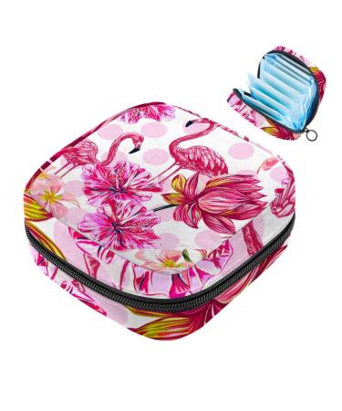 Period pocket women's binding bag with zipper tampon bag for women girls feminine menstruation zip pocket mini cosmetic pocket for wallet tropical pink flowers flamingo pattern7824