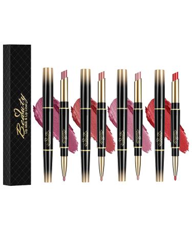 Double Ended Lipstick Lip Liner Matte Non-fading 2-in-1 Waterproof Lipstick Lip Liner Moisturizing Lipstick Set for Women