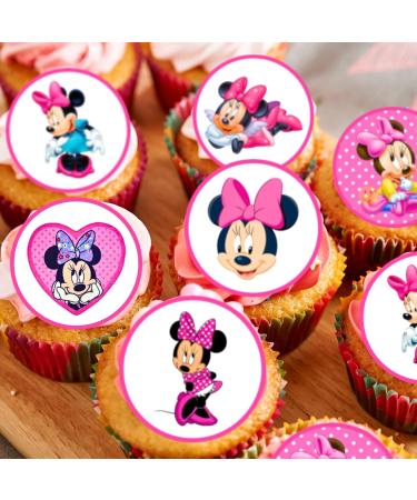 PRECUT Minnie Cupcake Toppers Pink Theme Premium Thickness SWEETENED VANILLA - wafer card cake decorations (24) - Buy Online on GoSupps.com