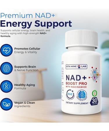 VITA MINE LAB NAD+ Boost Pro Supports Cellular Energy Brain & Muscle Function 30 Capsules Halal Vegan Gluten-Free Made in USA - Buy Online on GoSupps.com