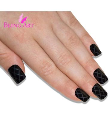 Buy Matte Black False Nails - 24 Squoval Bling Art Medium Tips with Glue | International Shipping - Buy Online on GoSupps.com