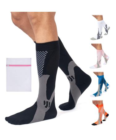 360 RELIEF Copper Compression Socks - for Women & Men | Graduated Athletic Fit for Running Nurses Shin Splint Flight Travel Maternity Pregnancy Boost Stamina | with Mesh Laundry Bag XXL Black