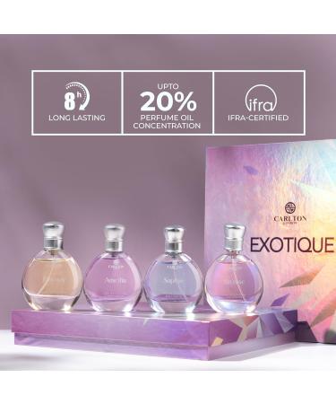 Carllton London Exo-tique Gift Set Of 4 Premium Perfume Liquid- 30Ml Each I Orange Cedar Honey And Rose Fragrance I Luxury Edp Perfume For Girls And Ladies | Flawless Gift Set For Women - Buy Online on GoSupps.com