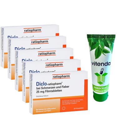 DICLO-RATIOPHARM 25mg 5x20 tablets including a hand cream from vitenda - for pain and fever 100