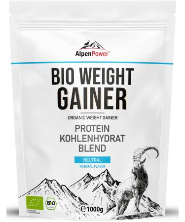 AlpenPower BIO Mass Gainer Nature 1kg - 100% natural ingredients and no additives - High-quality protein and carbohydrate blend - For muscle building