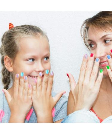 72 Pieces Kids Stick On False Nails Kit for Girls - Short Full Cover Nail Design Set with Stripe and Dot Patterns - 3 Boxes Included - Buy Online on GoSupps.com