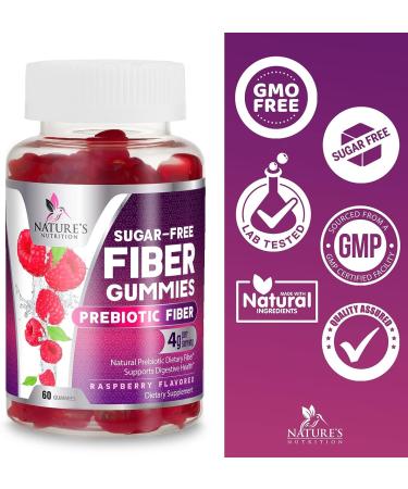 Sugar-Free Fiber Supplement Gummies - 4g Soluble Fiber - Plant-Based Prebiotic for Digestive Health - Berry Flavor - 60 Gummies - Buy Online on GoSupps.com