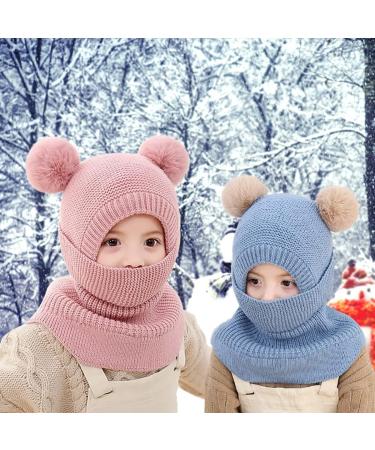 Mamunu Girls Winter Hat - Cute Pink Knit Beanie with Pompom & Fleece Lining for Ages 2-5 - Warm Shawl Cap for Children - Buy Online on GoSupps.com