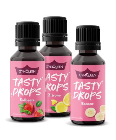 GymQueen Tasty Drops 3x30ml Strawberry Lemon Banana Flavour Drops without Calories Fruit Mix 30 ml (Pack of 3)