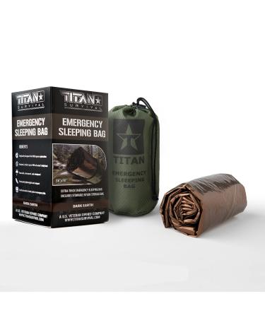 Titan Survival's Extra-Thick Emergency Mylar Sleeping Bag | Designed for NASA Space Exploration and Heat Retention. Perfect for Survival Kits and Go-Bags | PE, 36" x 78" Dark-Earth