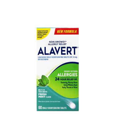 Alavert Allergy 24 Hour Relief Fresh Mint Flavor Orally Disintegrating Allergy Tablets Non-drowsy Antihistamine Loratadine 10mg 60 Count