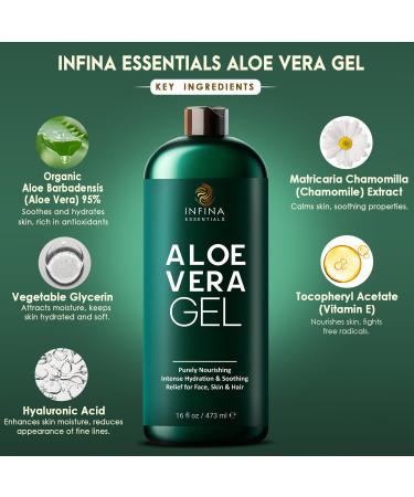 Buy Pure Aloe Vera Gel for Face Hair & Skin | Organic 95% Aloe Chamomile & Vitamin E - Sunburn Relief | 16 fl oz - Buy Online on GoSupps.com