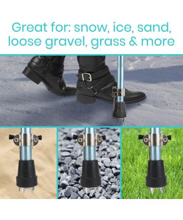 Vive Cane Tips for Ice - Heavy Duty Metal 4-Prong Attachments (2 Pack) | Winter Safety Grip for Walking Sticks, Trekking Poles, Crutches - Buy Online on GoSupps.com