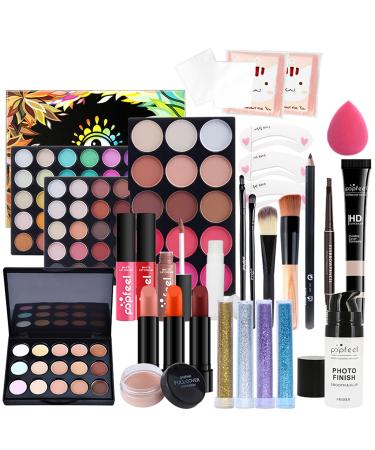 Professional make -up set Mknzome cosmetics starter kit with make -up bag portable travel make -up pallet pallet Christmas makeup set with eyebrow cream eyes shadow lipstick lip gloss mascara