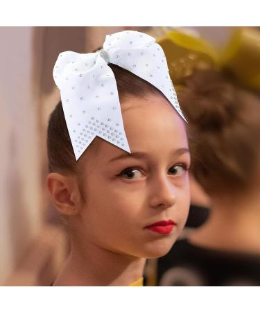 12pcs Jumbo Cheerleader Bows with Rhinestones - 7 Inch Ponytail Holder Hair Bows for Teen Girls - Softball Cheerleader Sports - White - Buy Online on GoSupps.com