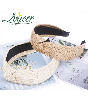 Lvyeer 2 Piece Raffia Knotted Headband Set for Women - Boho Style Summer Hair Accessories (2 Piece-A) - Buy Online on GoSupps.com