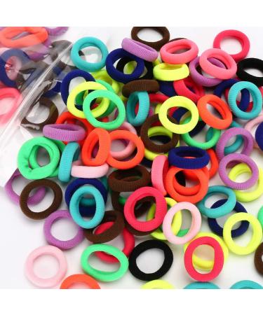 100PCS Cotton Baby Hair Ties – Soft Toddler Ponytail Holders Hair Elastics - Mini Toddler Hair Bands –for Infants Girls Kids, 1 Inch in Diameter, 10 Colors, by BAOLI Colorful (10 colors)