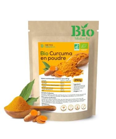 Detox Organica -Organic Turmeric-250g Turmeric Powder-5% Curcumin-100% Natural and Vegan-no additives
