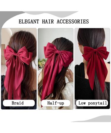 Red Hair Bow Red Bow Hair Clip for Women Solid Color Bow Hair Clips with Long Ribbon French Red Bow Hair Clip Soft Satin Silky Hair Bows Cute Gifts for Women Girls - Buy Online on GoSupps.com