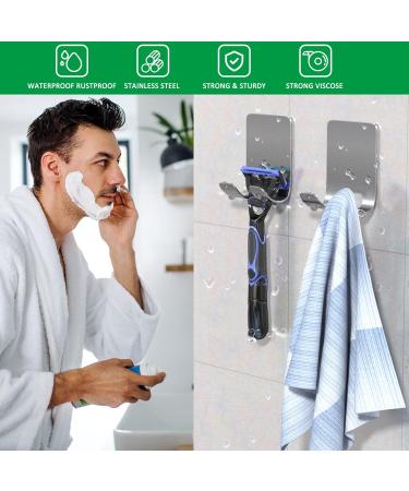 Boxing Razor Bracket Shower | Multi-Purpose Stainless Steel Hooks for Bathroom & Kitchen | Self-Adhesive No Drilling Towel Holder - 2 Piece Set - Buy Online on GoSupps.com